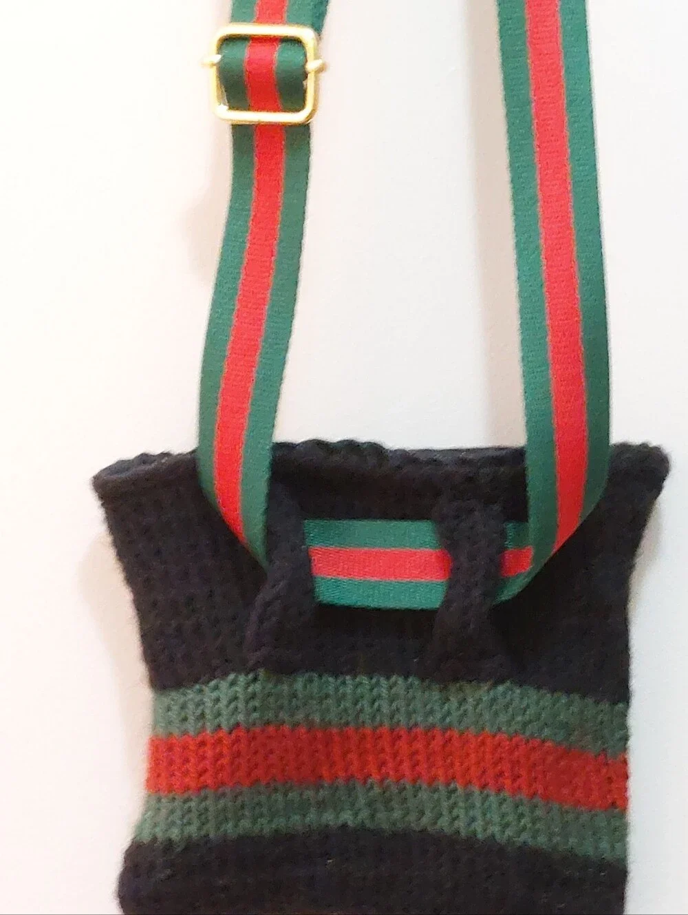 SALE Gucci Black Knit Belt Bag/Phone Case Green/Red Adjustable Strap - Picture 8 of 10